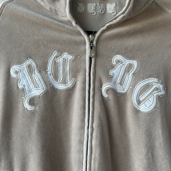 BCBG Y2K Mcbling Tan Velour Zip-up Jacket - Picture 2 of 5